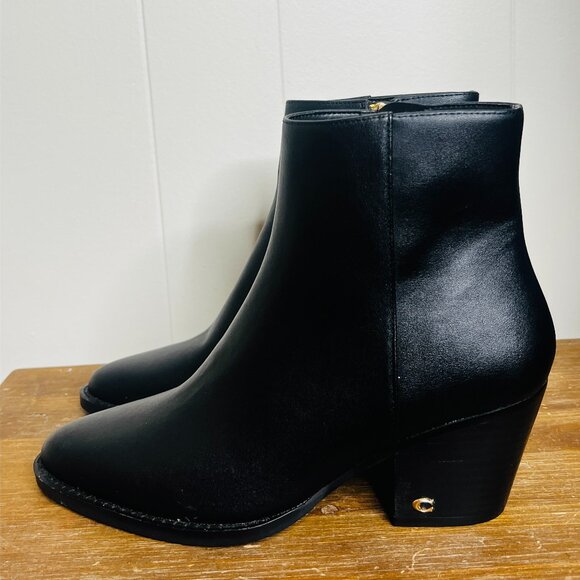 COACH Brand New Sz: 8 Pacey Black Pointed-Toe Leather Western Booties Block Heel - Picture 3 of 10
